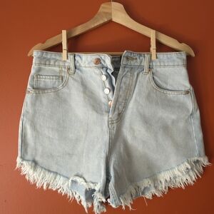 Wild Fable Light Blue High Waist Frayed Shorts
